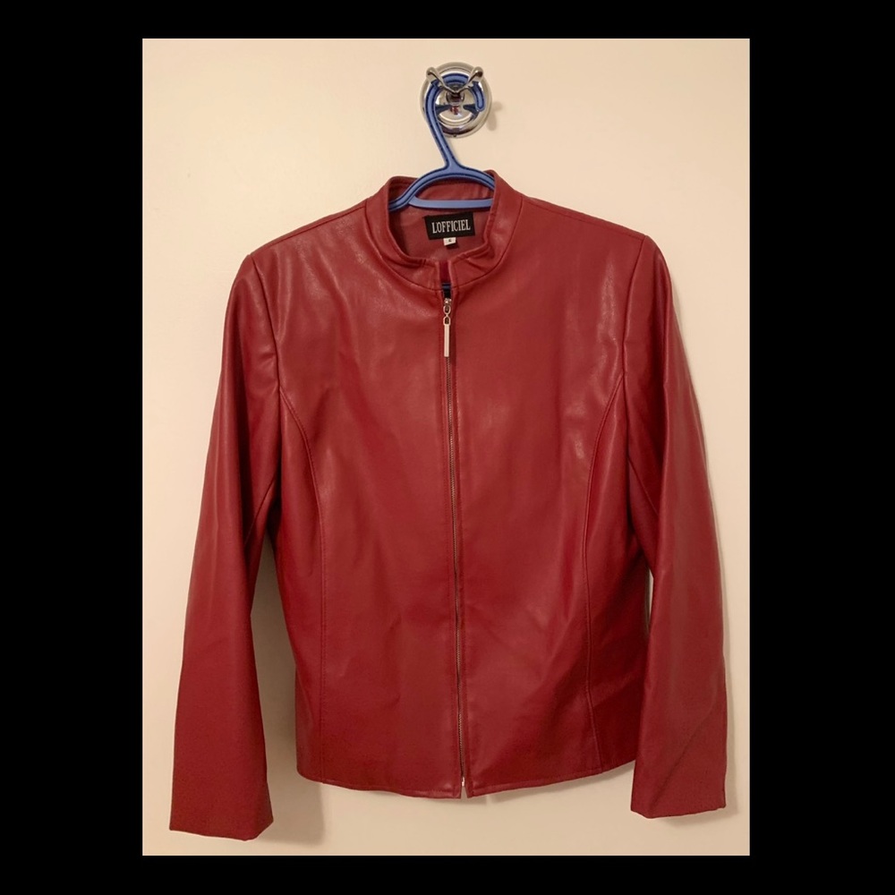 Red Women's Leather Jacket - Sleek Zip Front